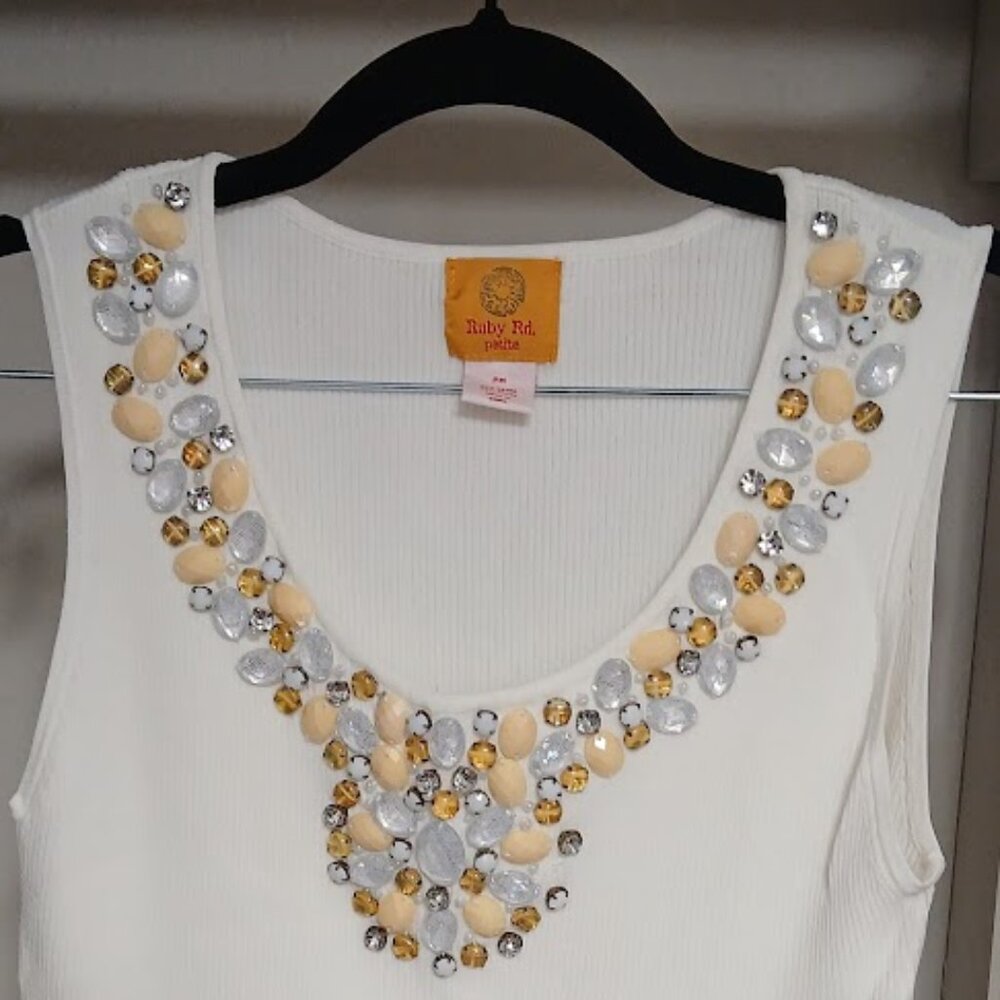 Ruby Rd size petite medium White Jeweled blouse